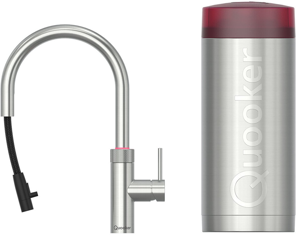 Quooker® Flex Round Roestvrij staal met COMBI+ reservoir | Kokendwaterkraan | Flexibele uittrekslang