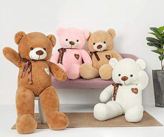 Grote Teddybeer Pluche Knuffeldier met Ribbel (80cm, Bruin) — afbeelding 2