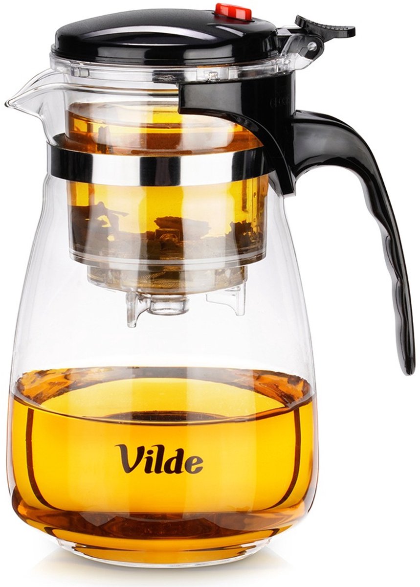 Theepot met Filter met Knop Glas 960 ml - Koffie- en Thee Pot - Infuser - Theezeef - Filter - Zeef