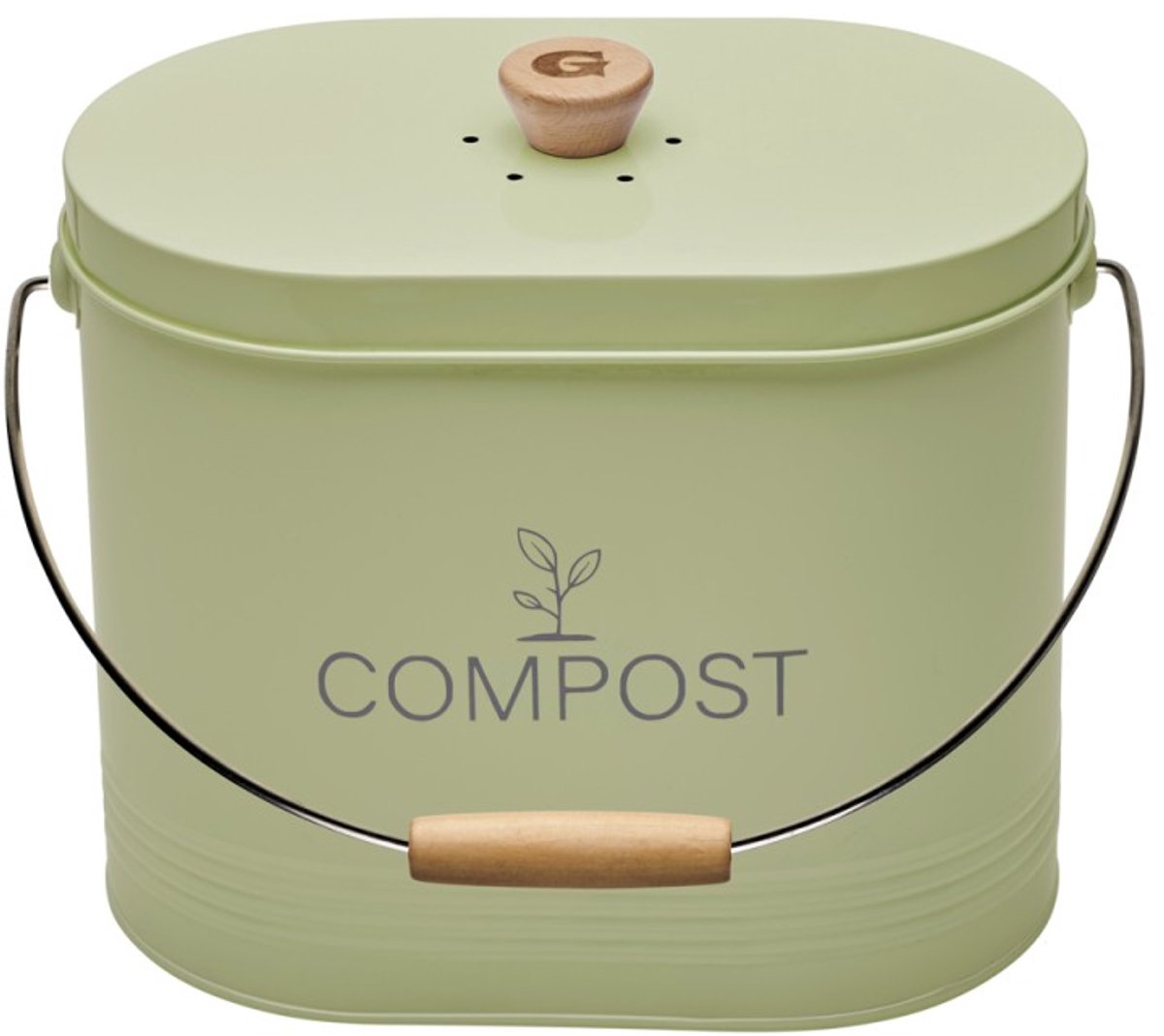 Guillouard Compostemmer – 7 L – Ovaal – Pastelgroen – Met Deksel en Koolstoffilter – Keukencompost