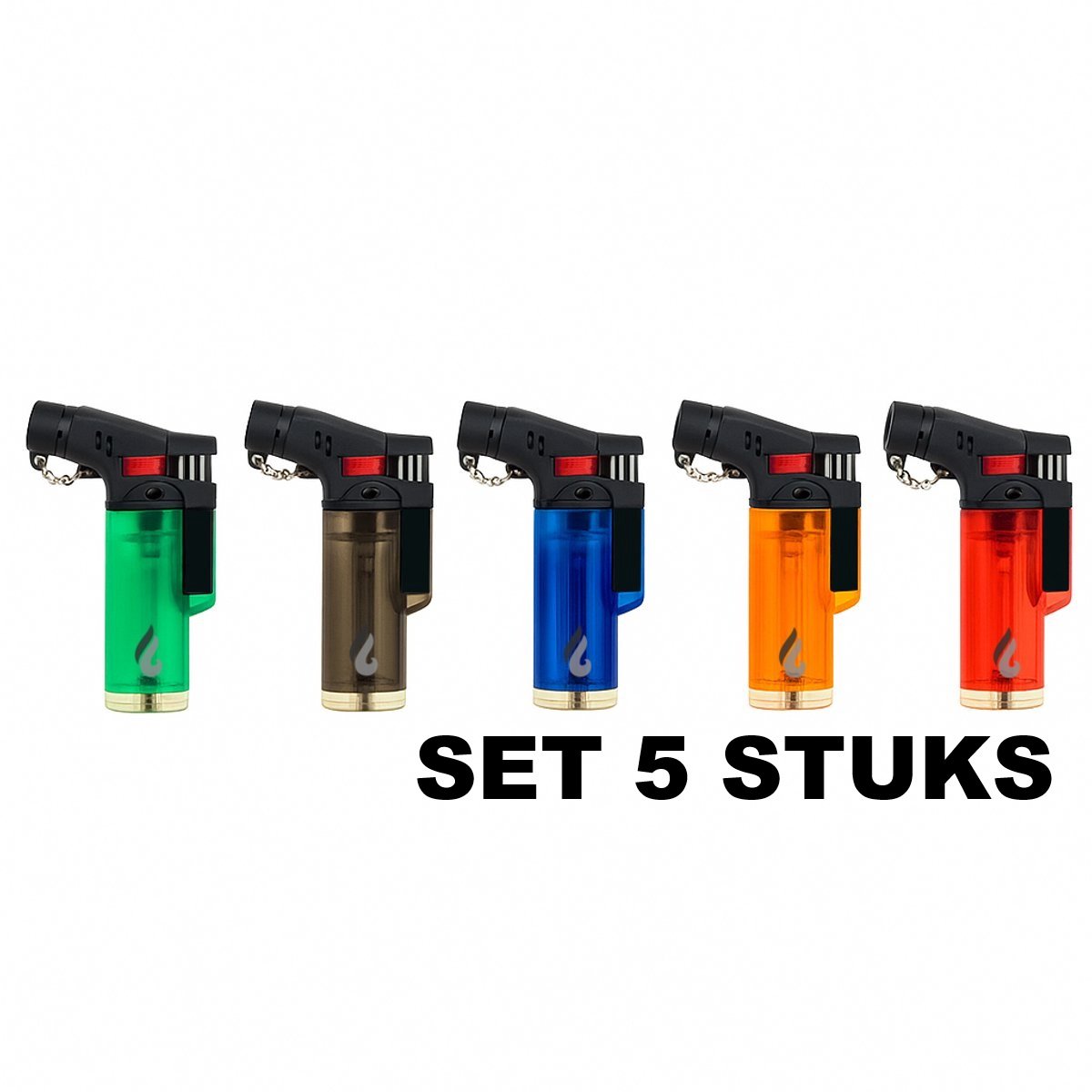 Pyroshopping Jetflame Aansteker Set – Windproof Turbovlam – Navulbare Stormaanstekers / Mini Gasbranders – Kleuren Variëren