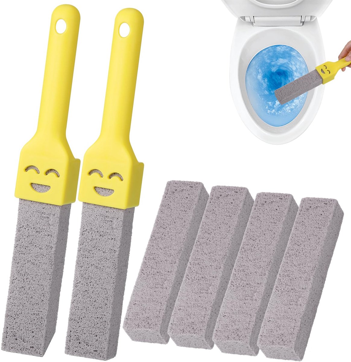Ynkkvre - puimsteen borstel set - 6 stuks - toilet schoonmaakborstels met twee handvatten - vervangbare puimsteen borstel voor kalkaanslag - geschikt voor toilet en zwembad reinigin
