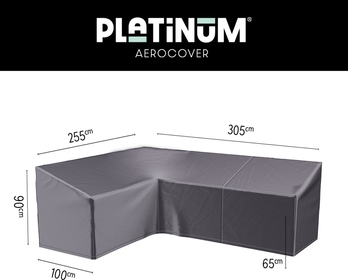 Platinum AeroCover - Loungebankhoes L-vorm - 305x255x100xH65/90cm Links - Ademend - Waterproof - Hoge kleurechtheid Antraciet