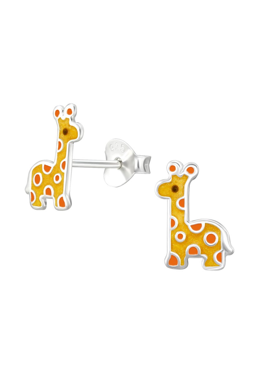 Kinder Zilveren Oorknopjes met Giraffe en Epoxy