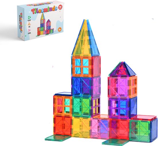 TilesMinds® - Magnetic Tiles - Magnetisch Speelgoed - 48 stuks - Magnetische Tegels - Montessori Speelgoed - Bouwblokken - Constructieset - Kinderen 3-12 Jaar
