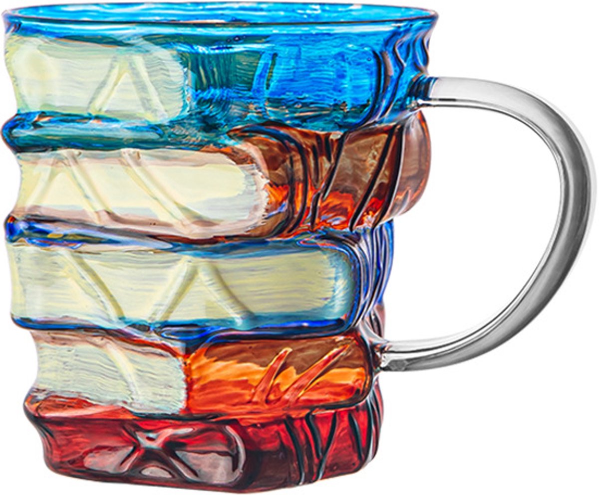 Glazen thee mok of koffiemok 190ml - handgemaakt voor studenten boekenwurmen accountants geschikt als verjaardagsgeschenk, kerstgeschenk, sinterklaascadeau - multicolor