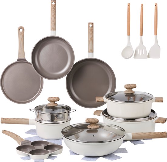Alice by ISENVI Pannenset Inductie - Keramisch - 20 Delig - PFAS, PTFE Vrij - Alle warmtebronnen - Beige