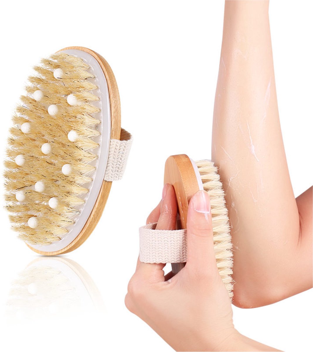 Huidborstel - Massageborstel - Borstel met massageknopen - Dry Brushing - Badborstel - Voor nat & droog gebruik - Natuurlijke Borstel - Duurzame borstel - Lichaamsborstel - Lichaamsverzorging
