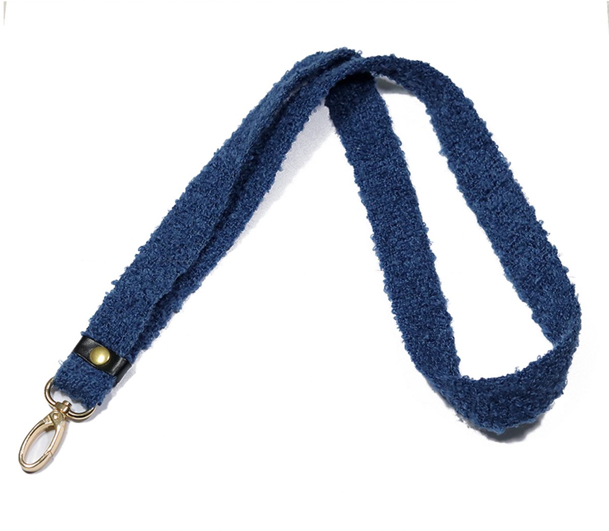 Blauw teddy keycord - bouclé keycord met gouden details - 90 cm - jeansblauw - sleutelkoord handgemaakt - STUDIO Ivana