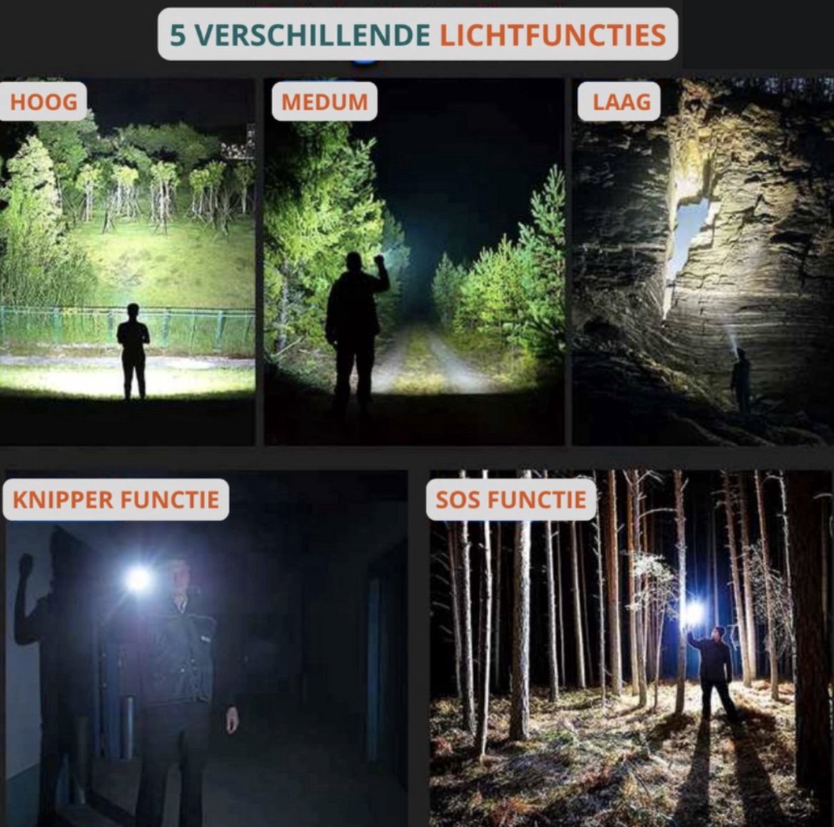 Waterdichte Krachtige LED Zaklamp - Hoge Lumen 10.000 - 5 Modi - Oplaadbaar & Zoombaar - Lange Afstand - Survival & Outdoor - Inclusief batterijen - USB-c oplaadbaar - Noodpakket - Kamperen — cadeau in Sport & Outdoor - foto 4