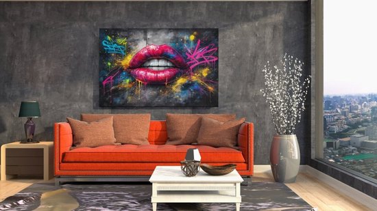 Peinture sur toile Graffiti - Lèvres colorées - 120x80x2 cm