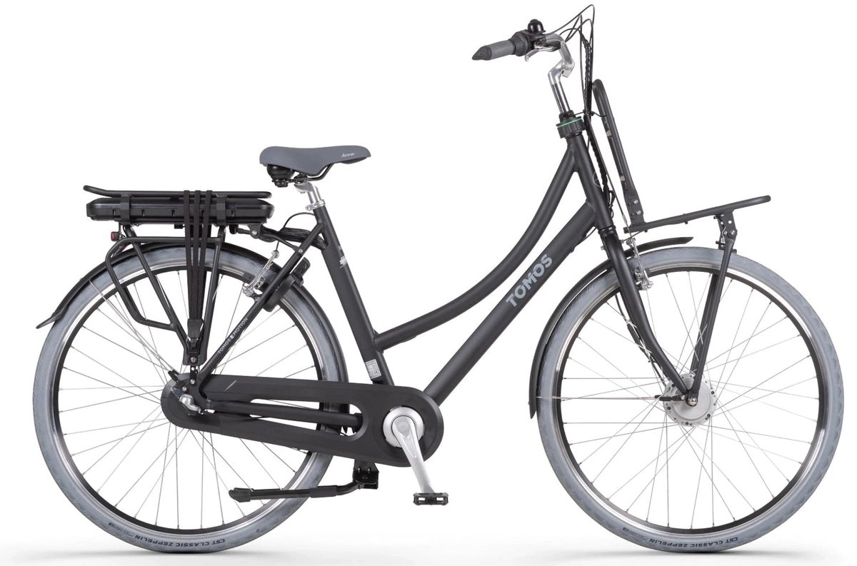 Tomos EB 08 – Coal Black Matt – Elektrische Stadsfiets – 28 inch – Ananda 250W Voorwielmotor – Shi o Nexus 3 Versnellingen – 522 Wh Accu – Framemaat 50 cm