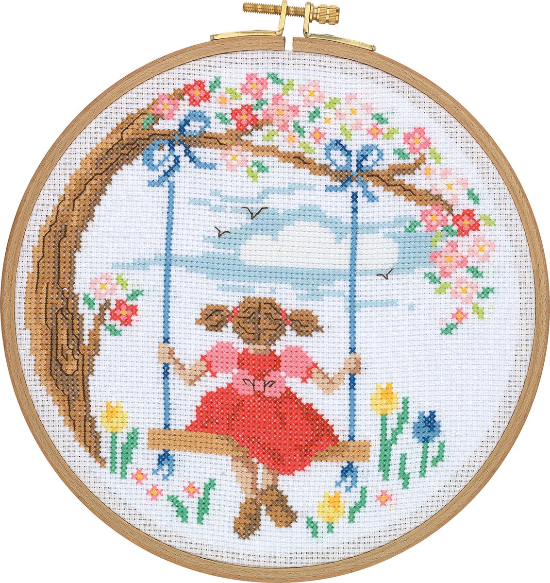 Borduurpakket My Cross Stitch - Op de Schommel - Met houten ring
