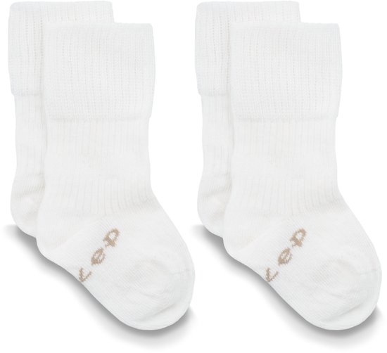 KipKep Blijf-Sokjes - OffWhite - 0-6 maanden - baby sokjes - 2 paar - zakken niet af - biologisch katoen - wit