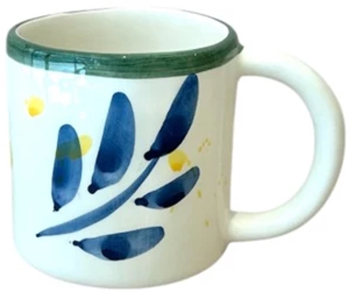 Val Pottery Foolish beker Lucia D10cm H10.5cm met oor blauw / groene rand