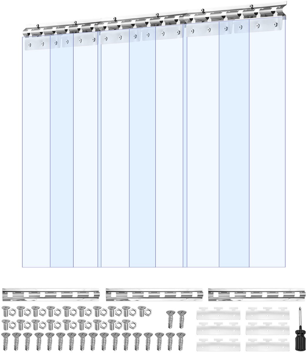 Transparant PVC Strokengordijn, 2,1 M Hoog X 0,9 M Breed X 2 mm Dik, 6 Stuks Kunststof Deurstrips voor Temperatuurregeling In Magazijnen, Vriezers En Garages