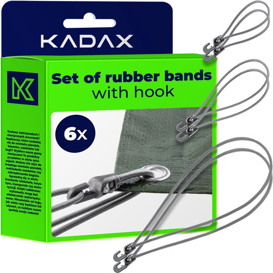 KADAX Dekzeilhouder, weerbestendige zeilspanner, zeilrubber, expanderlussen, spanrubbers voor tenten, zeilen, trampolines, caravans (grijs/haken/6 stuks)