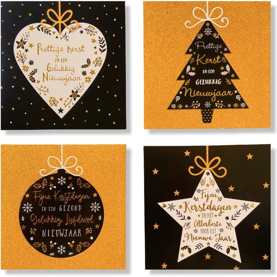 Cards & Crafts 50 Luxe Vierkante Kerst- en Nieuwjaarskaarten - 10x10cm - Gevouwen kaarten met enveloppen