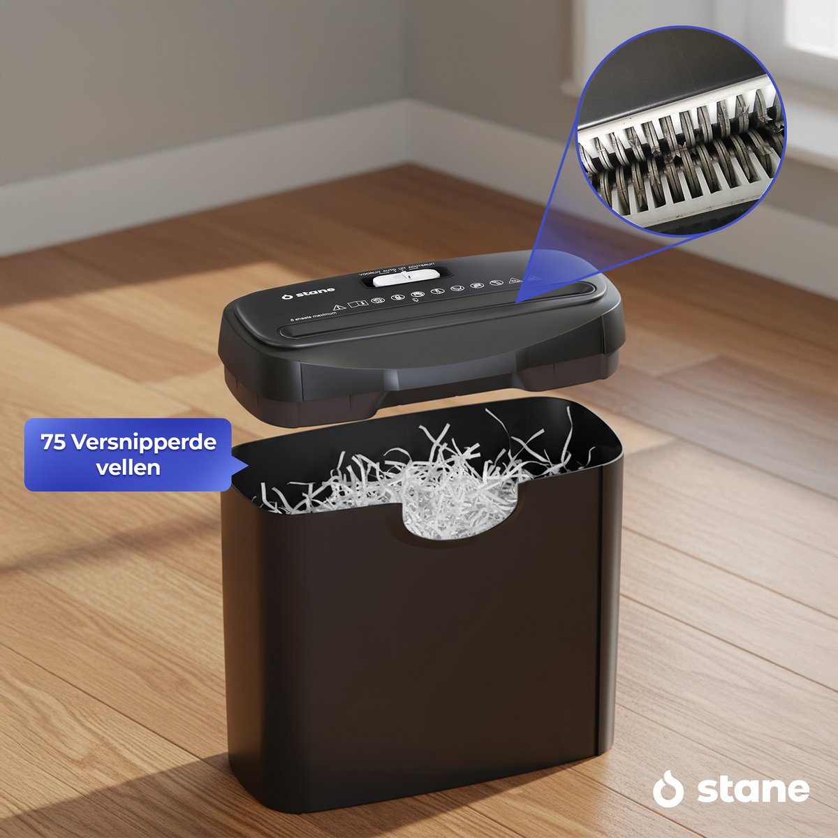 Stane Papierversnipperaar – Papiervernietiger voor Thuis en Kantoor – Shredder Vernietigt Creditcard - Versnipper 6 A4 Vellen in 1 Keer – 10L OpvangBak - Zwart thumbnail 5