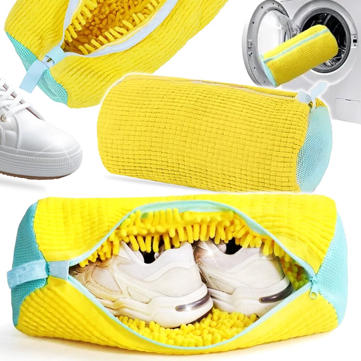 Witte Microvezel Schoen Wasmand - Beschermt Schoenen & Wasmachine