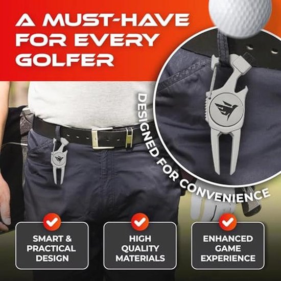 Golf Divot Tool - Pitch Mark Reparatie - Baanonderhoud - 7-in-1 Functies - One Size - Antiek Koper — afbeelding 5