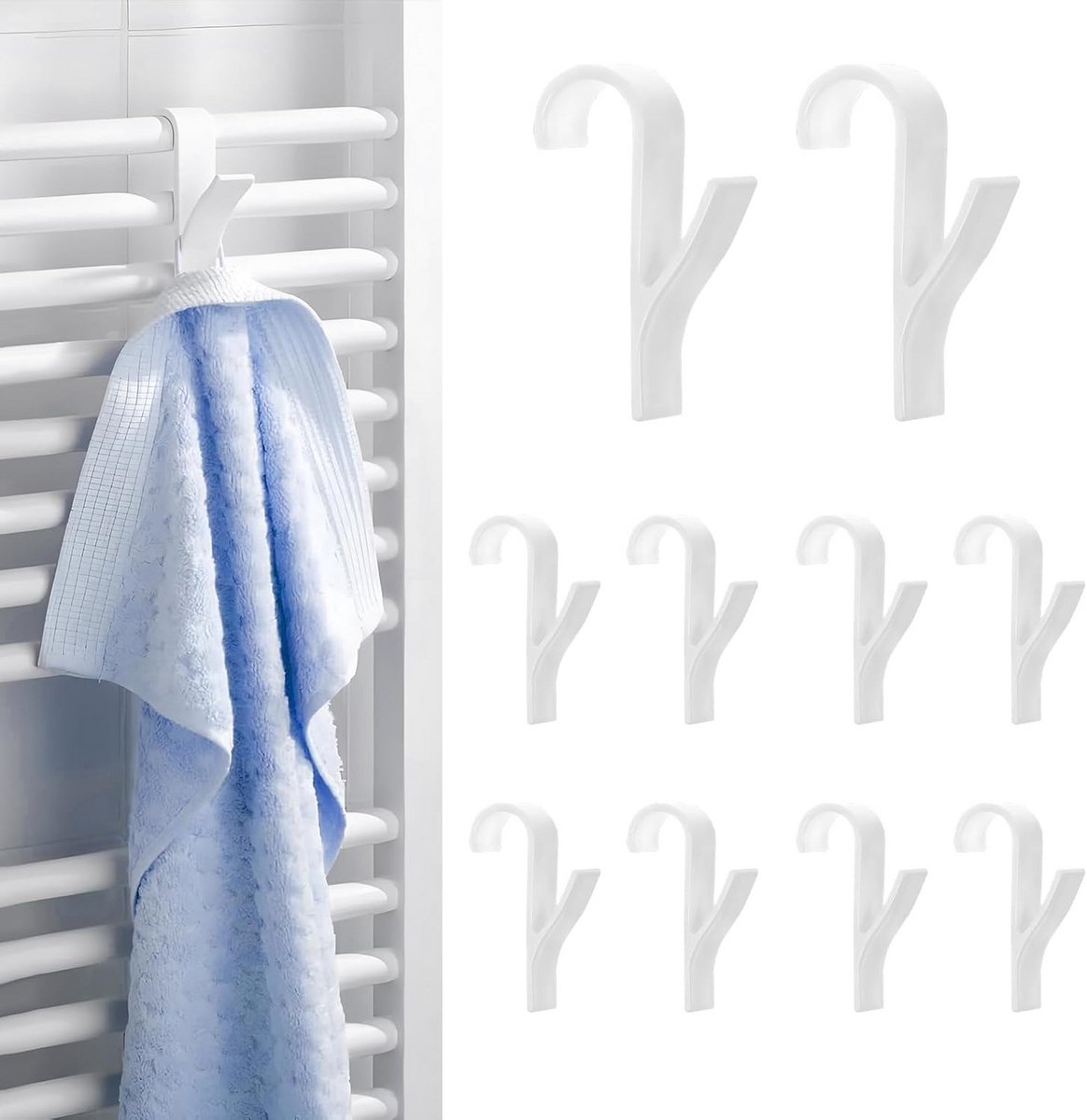 10 Stuks Universele Radiatorhaken Wit voor Ronde en Handdoekradiatoren - Gereedschapsloze