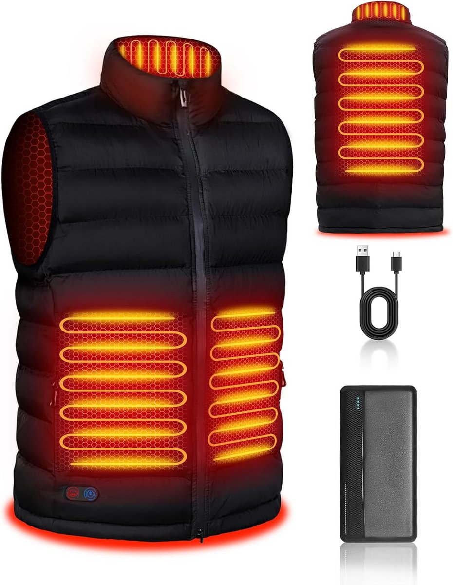 Heren Elektrisch Verwarmd Vest met Batterij - 3 Warmtestanden & 4 Verwarmingszones