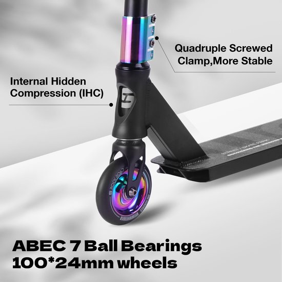 Suotu Stuntstep - Step - Kinderstep - Silent axle - Speelgoed Jongens/Meisjes - Maximale stuurhoogte: 78 cm - Aluminium - Zwart/NEO