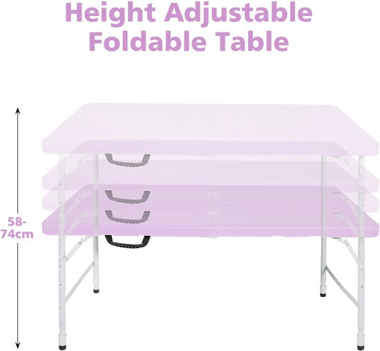 Campingtafels 125 cm - Inklapbare Vouwtafel Met Handgreep En Verstelbare Hoogte - Multifunctioneel - Kunststof - Paars — afbeelding 3
