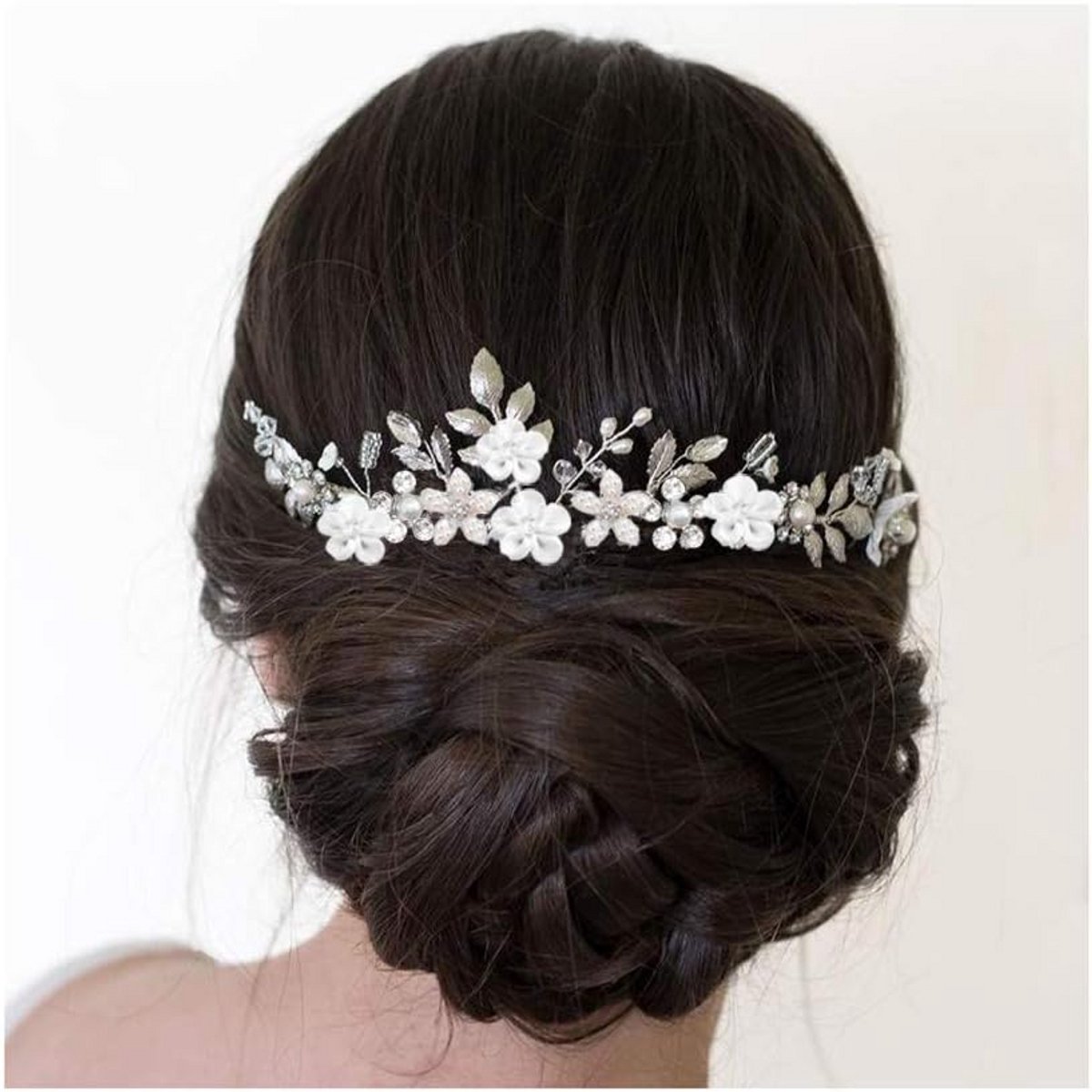 Bruidshaarkam Zilver Parels Bloemen Bruiloft Haaraccessoire Feestelijk