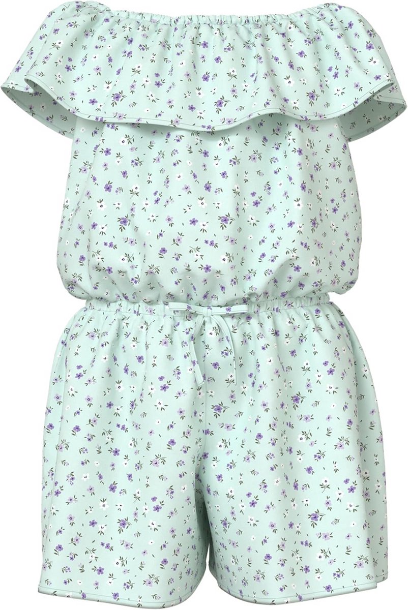 Comfortabele Zomer Playsuit voor Meisjes met Strikdetail en All-over Print - Korte Mouw