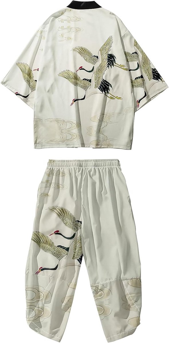 Japanse Kimono Set Heren: Aziatische Stijl Tuniek met Korte Broek en Lange Broek