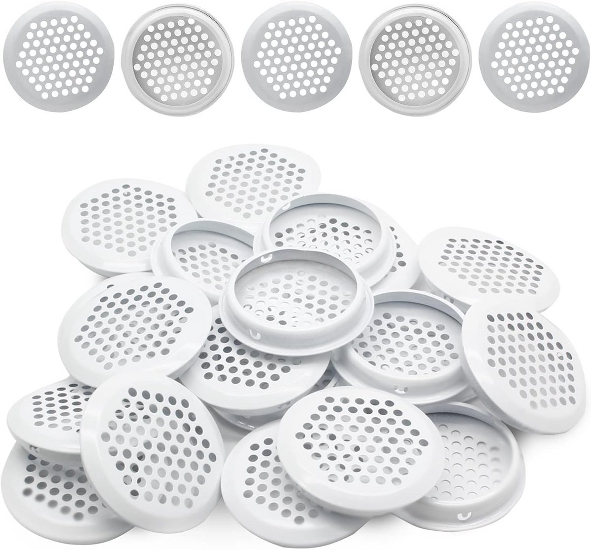 50x Ronde Ventilatieopeningen RVS Wit - Ø53mm Afdekking voor Kasten en Meubels
