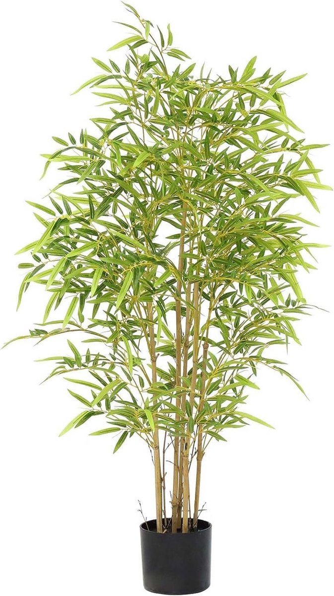 Grote Kunstmatige Bamboeplant 120cm met 7 Natuurlijke Houten Stammen voor Binnen