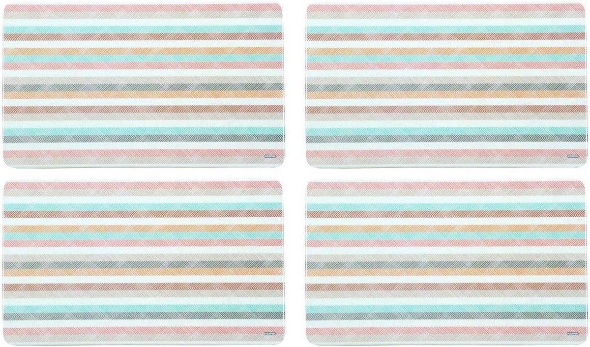 Set van 4 vierkante ontbijtplanken met strepen, melamine, 23.5x14.5 cm