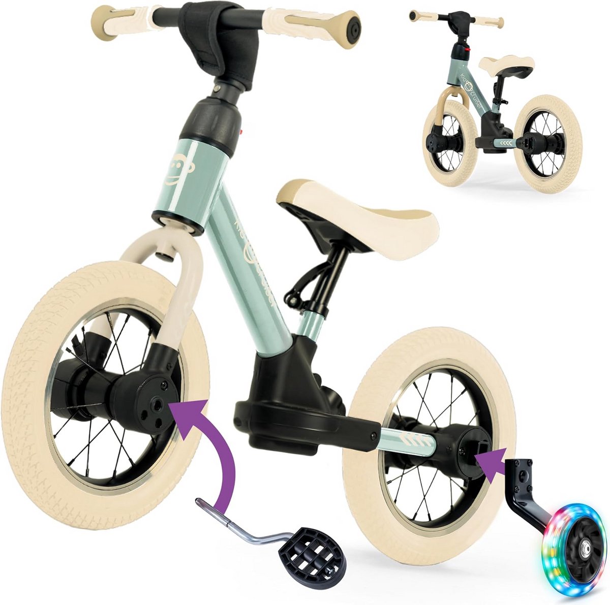 3-in-1 Loopfiets en Driewieler met LED Zijwieltjes voor Kinderen (2-6 Jaar)