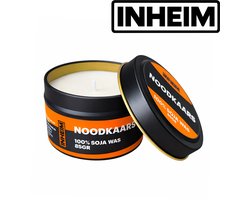 INHEIM® Noodkaars – 100% Sojawas – 85g – Geurloos – In Blik – 24 Uur Brandtijd – Voor Stroomuitval, Kamperen of Noodpakket - Gratis lucifers
