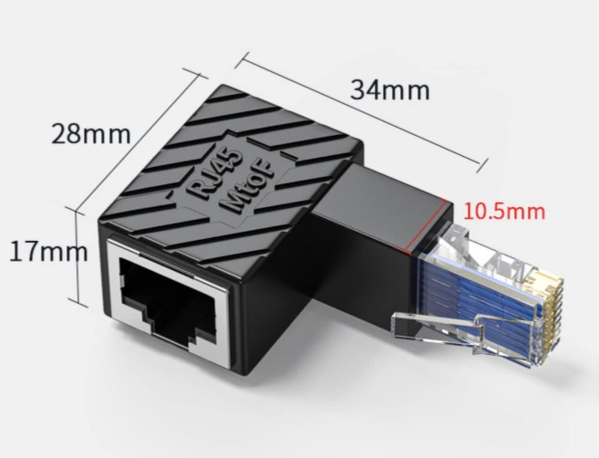 90 Graden RJ45 Verlengstuk Man naar Vrouw - Cat5/Cat6 Netwerk & Ethernet Adapter Hoekstuk