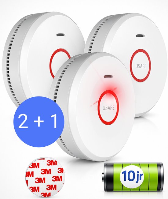 USAFE® Rookmelder Set 3 Stuks – 2+1 Gratis Inclusief Magneetmontage – 10 Jaar Batterij – 85dB Alarm & LED – Brandalarm EN 14604 Gecertificeerd