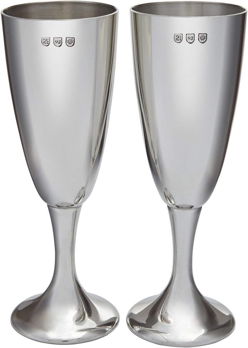 Set van 2 Gepolijste Champagneglazen van Tin voor Feestelijke Gelegenheden