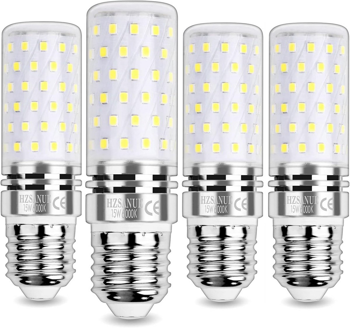 4x E27 LED Maïskolf Lamp 15W (120W Gloeilamp Vervanger) 6000K Daglicht Wit 1700Lm Niet Dimbaar