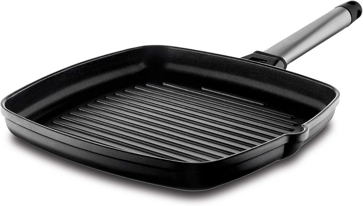 Gegoten Aluminium Wokpan met Afneembaar Stalen Handvat - 27x27 cm - Geschikt voor Gas & Keramisch