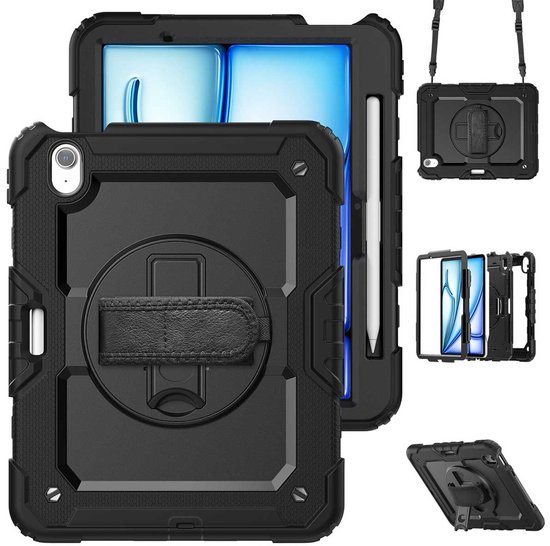 Accezz Housse de tablette adaptée à l'iPad Air 11 pouces (2024) M2 - Accezz Rugged Backcover Bandoulière - Zwart