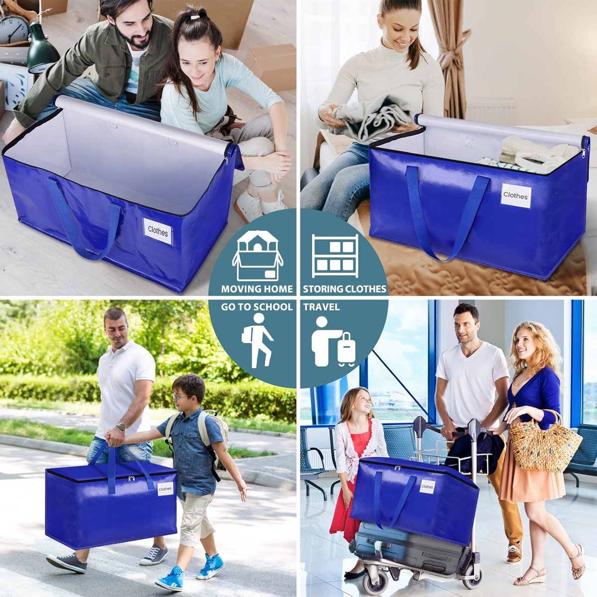 Verhuiszakken 125L - 8-Pack - Heavy Duty - Met Sterke Ritssluiting en Handgrepen