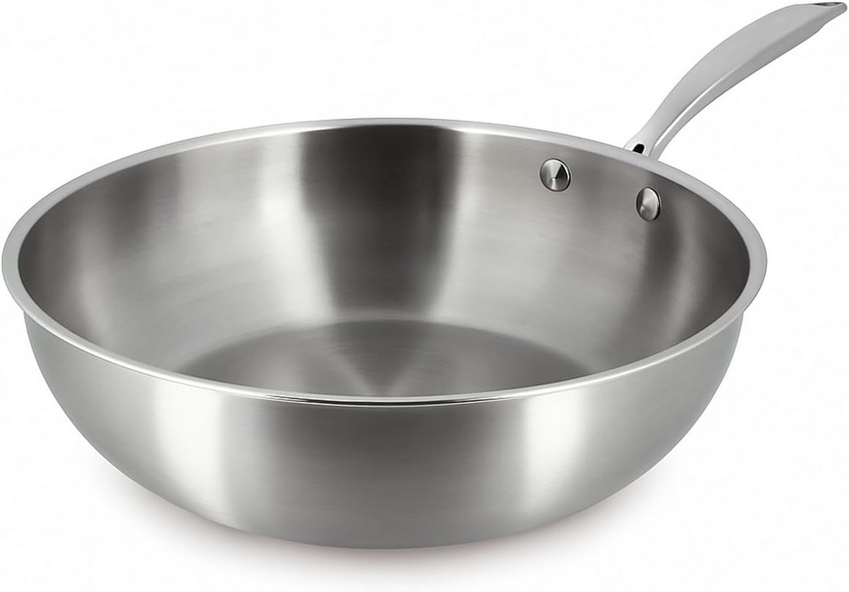 Triply Wokpan 28 cm Roestvrij Staal - Geschikt voor Inductie en Alle Warmtebronnen