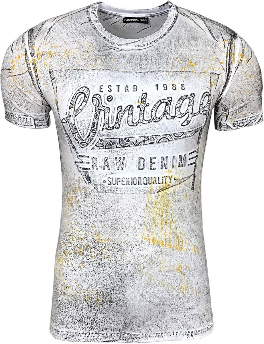Heren T-shirt met 3D-Print, Ronde Hals en Vintage Was