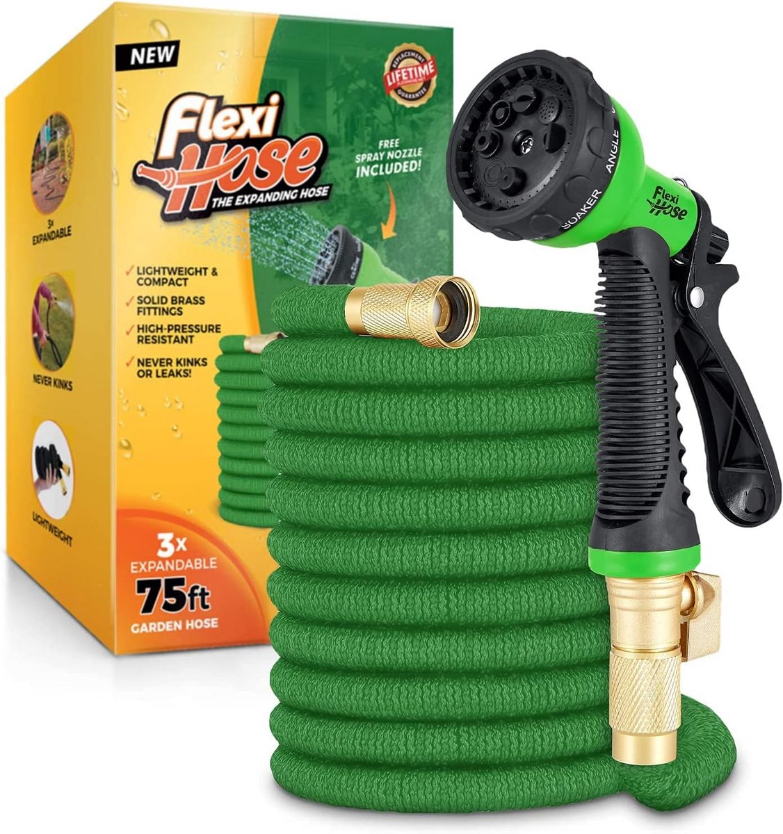 Tuinslang - Flexibele slang - Tuin bewateren - Lekvrije messing koppelingen - 23 meter - Groen