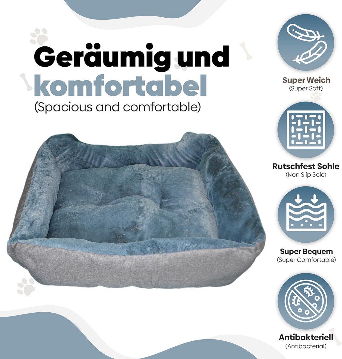 Groot Hondenkussen met Verhoogde Randen - Hondenmand Linnenlook Antislip Grijs 90x75 cm thumbnail 6