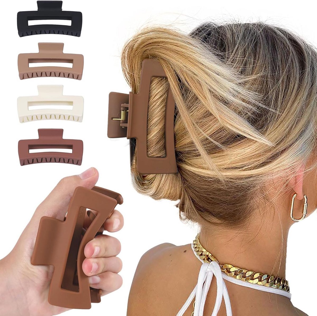 Set van 4 Grote Haarklemmen voor Dames met Sterke Antislip Grip