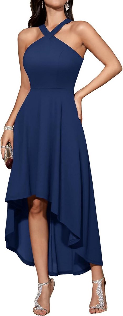 Elegante Halter Hoge Lage Cocktailjurk Dames - Perfect voor Bruiloft, Feest en Formele Gelegenheden